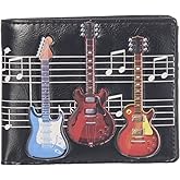 Shag Wear Electric Guitars Wallet for Men – Vegan Faux Leather Bifold with Multiple Guitar Design, Music Theme, Card and Bill Organizer