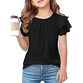 Arshiner Girls T Shirts Ruffle Short Sleeve Summer Pleated Crewneck Casual Tops Tees Blouses