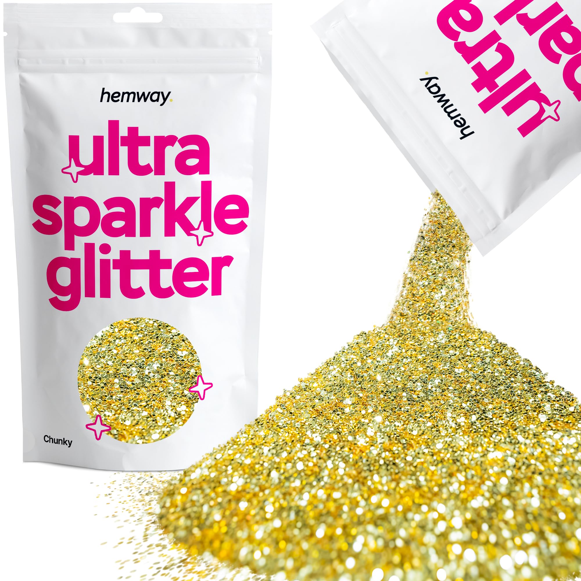 Hemway Ultra Sparkle Glitter Sand Gold 100g Chunky | Glitter for Arts & Craft, Makeup, Nail Art, Crafting, Card Making, Sparkle Decoration