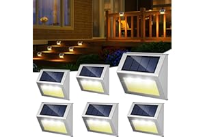 JSOT Solar Fence Lights - Solar Lights Outdoor Waterproof, Solar Powered Outdoor Lights Deck Lights for Outside Garden Backyard Patio Yard Wall Stair Step Railing Post 3LED Lighting, Warm Light, 6 Pack