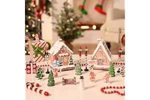 Valery Madelyn Christmas Village Set House Decorations, Battery Operated Christmas Gingerbread with Lights, Accessories Town Building Collection for Holiday Xmas Indoor Home DIY Tabletop (17 PCS)