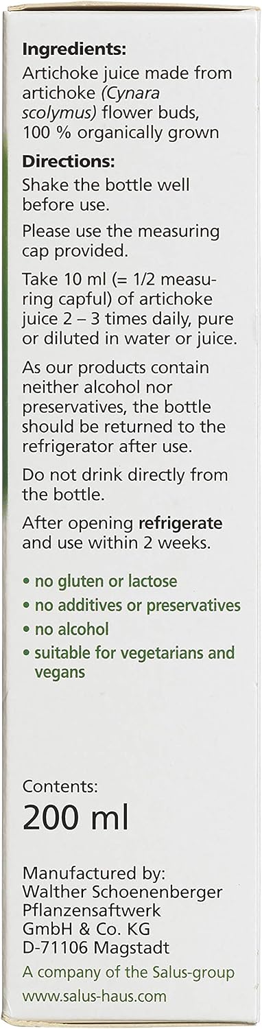 Salus Artichoke Organic 100% Pure Fresh Plant Juice 200 ml, 200 ml (Pack of 1) - Image 3