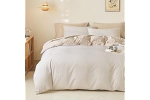 Wake In Cloud - Striped Comforter Set, Ticking Stripe Vertical Pinstripe Neutral Farmhouse Pattern Printed, Soft Lightweight 