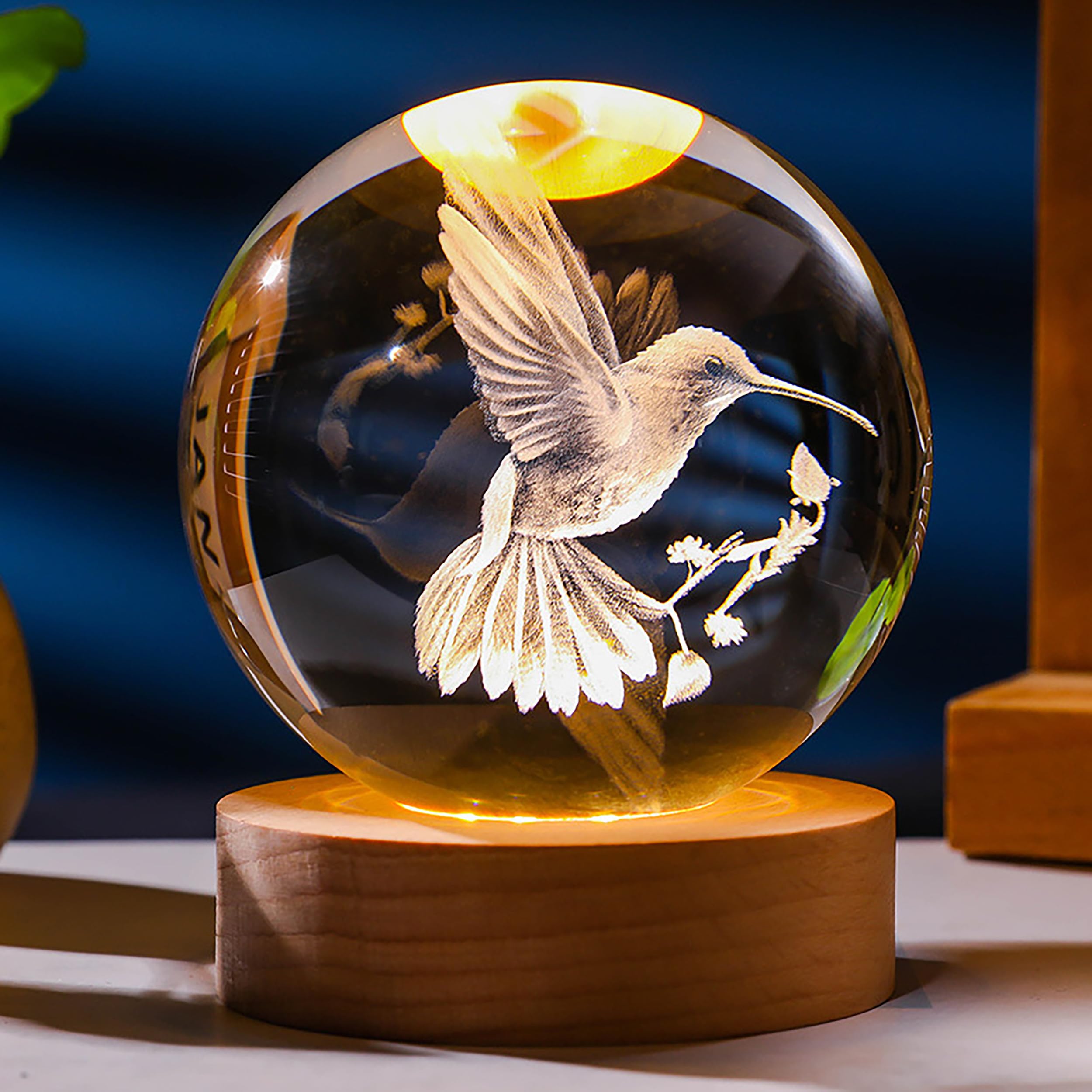 Photo 1 of 3D Hummingbird Crystal Ball 60mm - Hummingbird Figurine Glass Animal Decor for Room, Birthday, Lovers Keepsake Paperweight