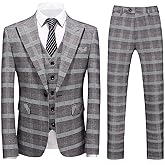 Mens Suits 3 Piece Check Plaid Suit Single Breasted One Button Jackets Formal Dress Party Prom Tuxedo Suits Blazer Set