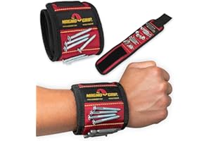 MagnoGrip Magnetic Wristband for Holding Screws, Nails, Drill Bits, Super Strong Magnets, Adjustable Strap, Essential Tool for DIYers, Handyman, Mechanics, Construction & Home Improvement - Red