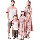 PATPAT Family Matching Outfits Mommy and Me Dresses Ditsy Floral Beach Vacation Photo Dresses and T-Shirts Matching Sets