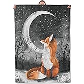 Fox Moon Blanket Gifts for Women Adults, Soft Warm Lightweight Flannel Throw Blankets for Camping Bedroom Living Room Home Sofa Travel Decor 50" x 60"
