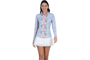 IBKUL Athleisure Wear Sun Protective UPF 50+ Icefil Cooling-Carrie Print Long Sleeve Mock Neck Top-10872