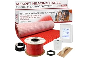 LuxHeat 40sqft Electric Radiant Floor Heating System - 120v Underfloor Heating System - Includes UDG4 Programmable Thermostat w/GFCI, Heat Cable, Uncoupling Membrane for Under Tile, Sensor & Alarm