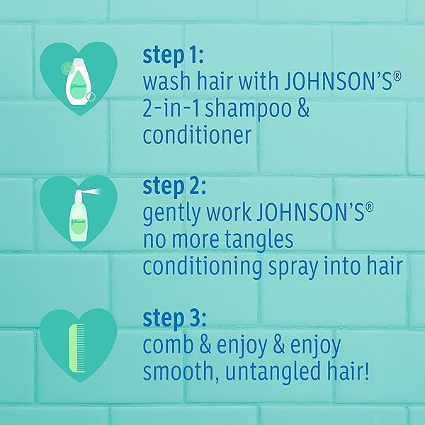 JOHNSON’S NO MORE TANGLES TODDLER & KIDS DETANGLING SPRAY TO UNLOCK KNOTS IN HAIR, HYPOALLERGENIC & PARABEN-FREE, NO MORE TEARS TEAR-FREE FORMULA FOR WET OR DRY HAIR, 10 FL. OZ