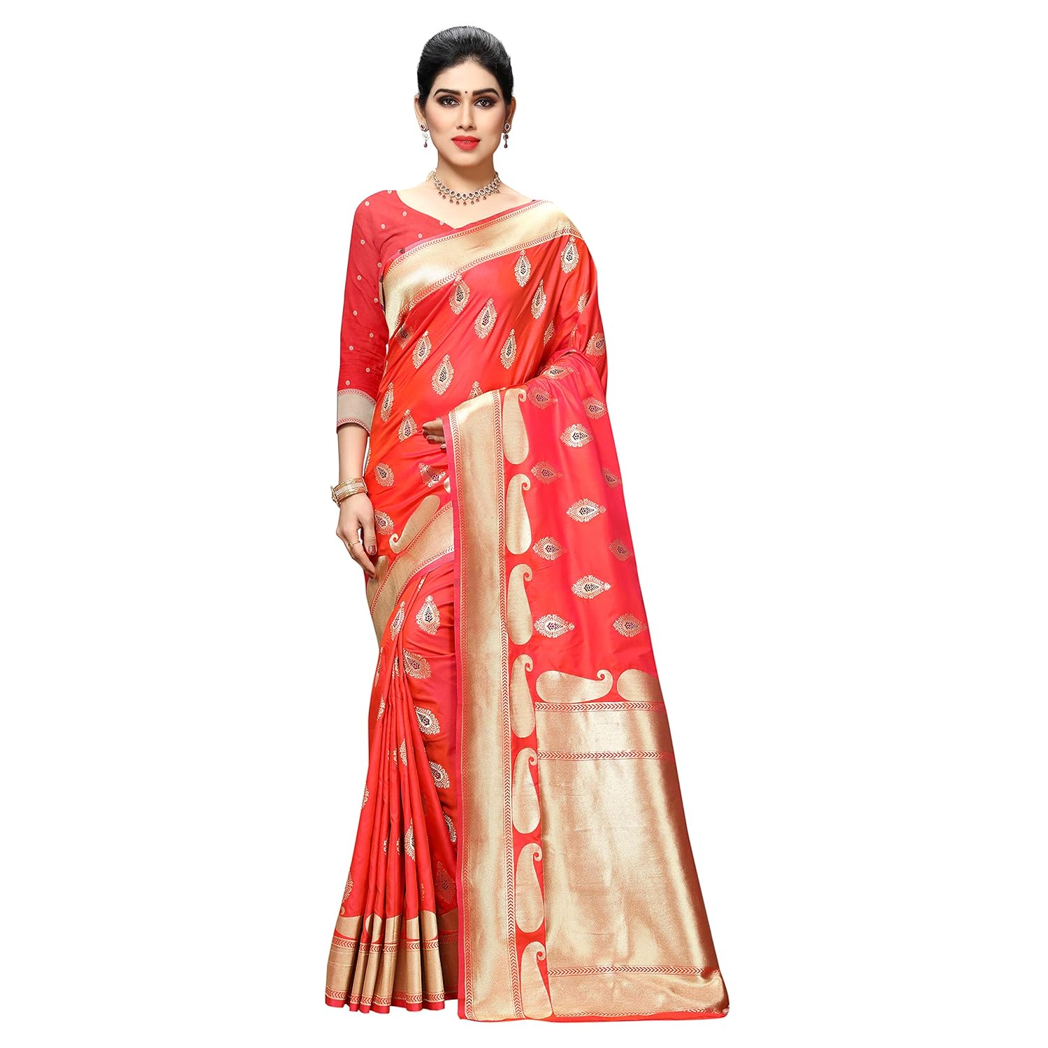 Buy Foram Fashion Women's Banarasi Cotton Silk Saree with Unstitched Blouse Piece(Gajari) at 
