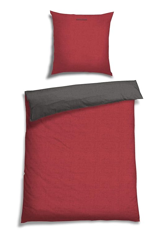 Schiesser Renforcé Bettwäsche Doubleface rot - anthra / 2-teilig / 100% Baumwolle / versch. Größen erhältlich, Größe:155 cm x