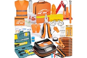 AUTODECO 131 Pieces Car Emergency Safety Kit Bag with Air Compressor Jumper Cable Tire Pressure Gauge Roadside Emergency Car Kit for Vehicles