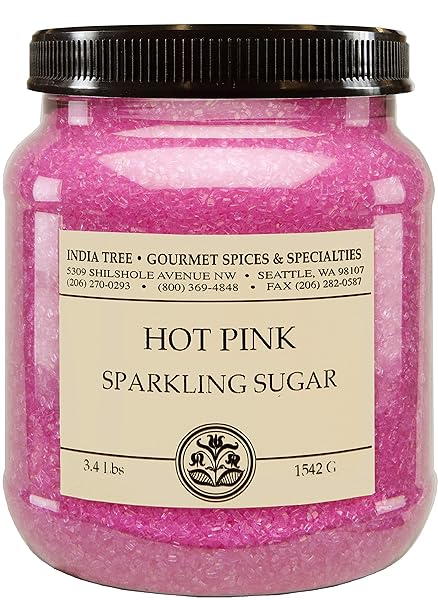 INDIA TREE, HOT PINK SPARKLING SUGAR, CANISTER | SHIMMERY SUGAR SPRINKLES FOR BAKING AND DECORATING | 3.4 LB (PACK OF 2)