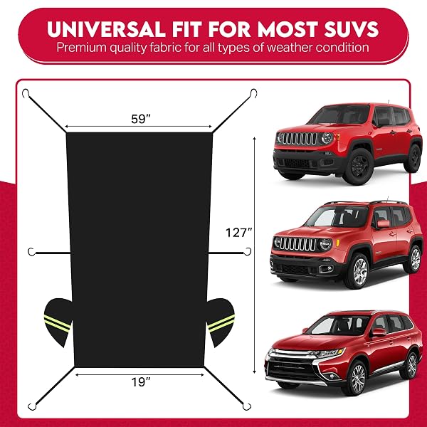 HIBISQUIBILIO UV RESISTANT WINTER WINDSHIELD COVER WITH REFLECTIVE STRAPS – BREATHABLE HAIL COVER – WINDPROOF & DUSTPROOF | 6-LAYERS WATERPROOF SEDAN CAR COVER FOR ALL WEATHERS FOR SEDAN & TRUCKS