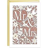D24TIME Wedding Card for Bride and Groom - Elegant Die-Cut Floral and Birds Design with Glitter Champagne Gold - Personalized Wedding Congratuations Card with Envelope and Sticker 5.5x8in