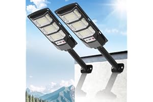 FOWSEEK Solar Street Lights Outdoor 2 Pack, 6500K Solar Lights Outdoor Waterproof with Motion Sensor, Lamparas Luces Solares para Exteriores Dusk to Dawn Commercial Lighting for Yard Path