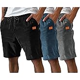 Neer 3 Pack Men's Corduroy Shorts Casual Elastic Waist Drawstring Lightweight Summer Beach Loose Fit Shorts with 3 Pockets