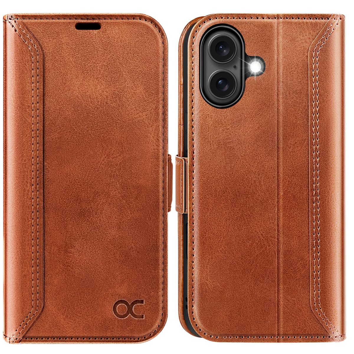 OCASE for iPhone 16 Case, PU Leather Wallet, Magnetic Flip Folio Cover with RFID Blocking, Card Holders, Shockproof TPU, and Kickstand for 6.1 Inch iPhone 16 (2024), Retro Brown