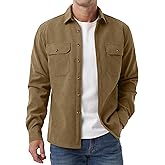 Askdeer Men's Casual Shirts Fleece Corduroy Button Down Shirts Chunky Warm Long Sleeve Jacket with Flap Pockets