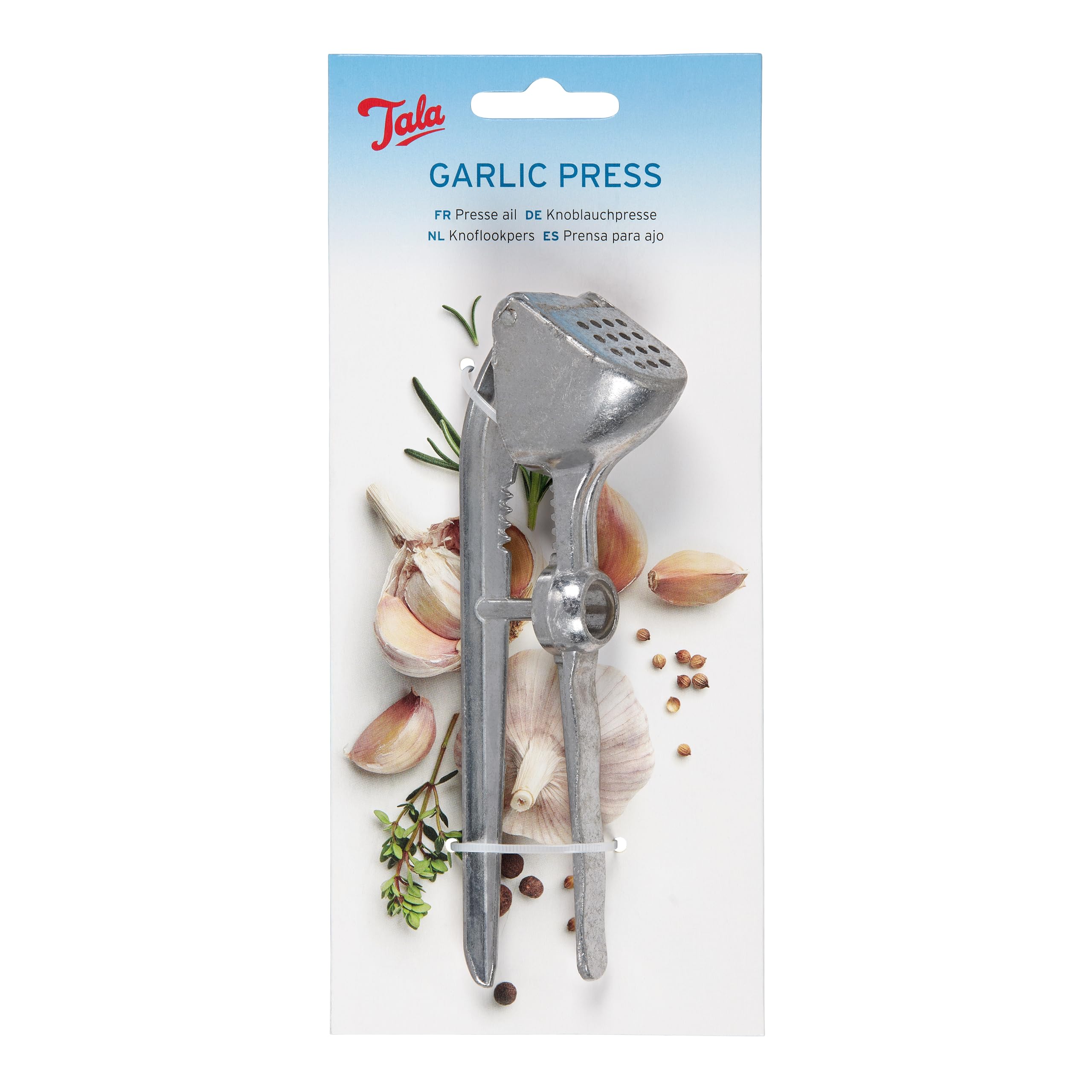 Tala Garlic Press with Cherry Pitter, Storng Allot Metal for applying Strong preussue for Pressing and Opening Garlic Buds, with intergrated Cherry Pitter which removes with Stones with Ease