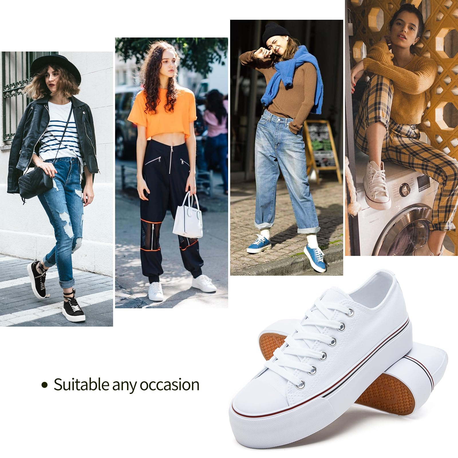 hash bubbie Platform Sneakers for Women White Platform Shoes Low Top Tennis Shoes Non Slip Black Fashion Canvas Sneakers