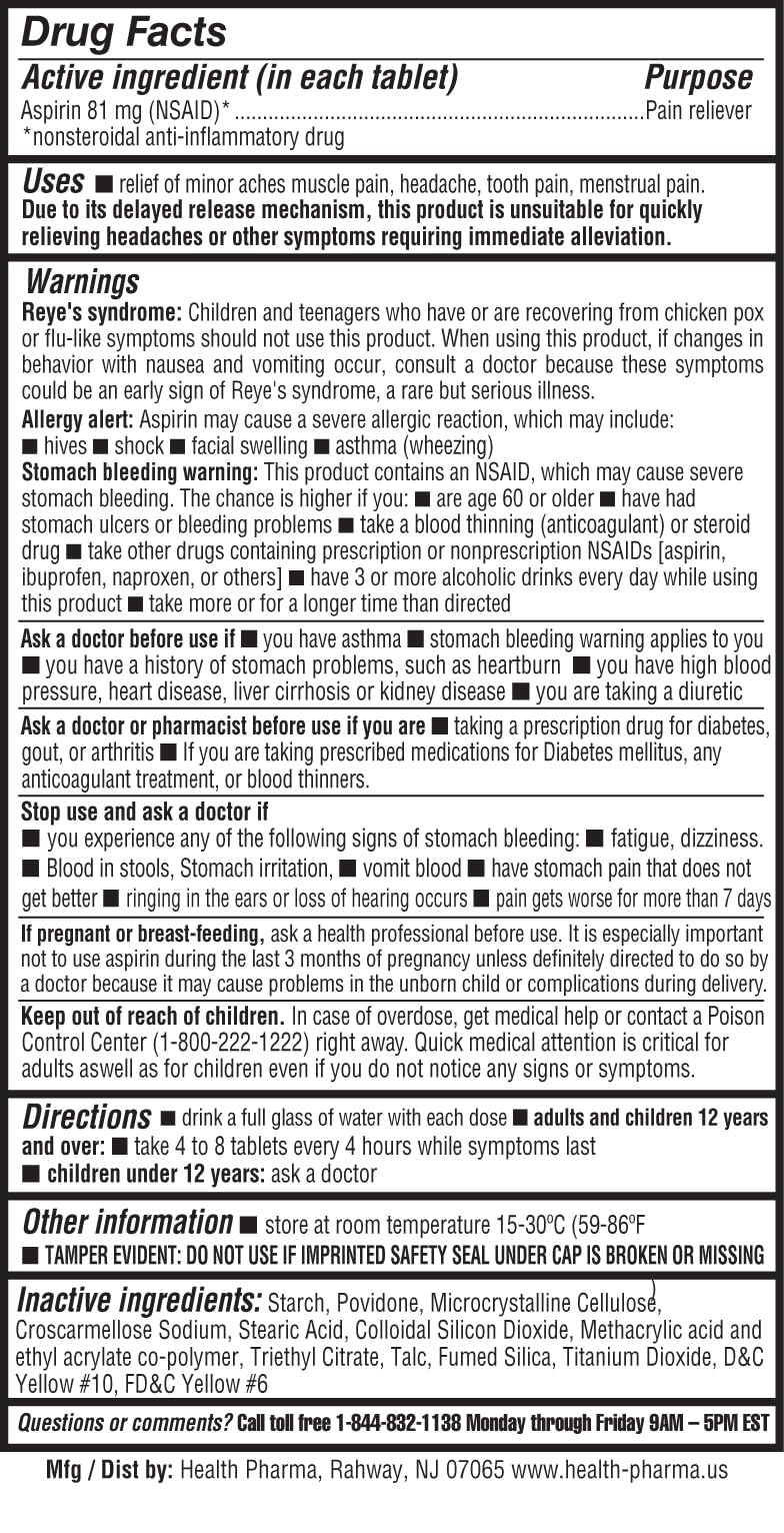 Aspirin 81 mg (1000 Enteric Coated Tablets) | Adult Low Dose Strength Pain Reliever (NSAID) | Safe Pain Relief for Minor Aches and Pain | Value Pack Generic