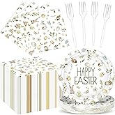 Amyhill 160 Pcs 40 Guest Happy Easter Party Supplies Easter Paper Plates and Napkins Forks Disposable Easter Dinnerware for Spring Picnic Bunny Party, 40 Easter Plates, 80 Napkins, 40 Forks(Floral)