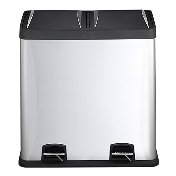 Mari Home 60 Liter Fingerabdruck-Beweis Edelstahl Mülltrenner Mülleimer Treteimer mit Inneneimer (mit 2 Kammern, 2x30 L)