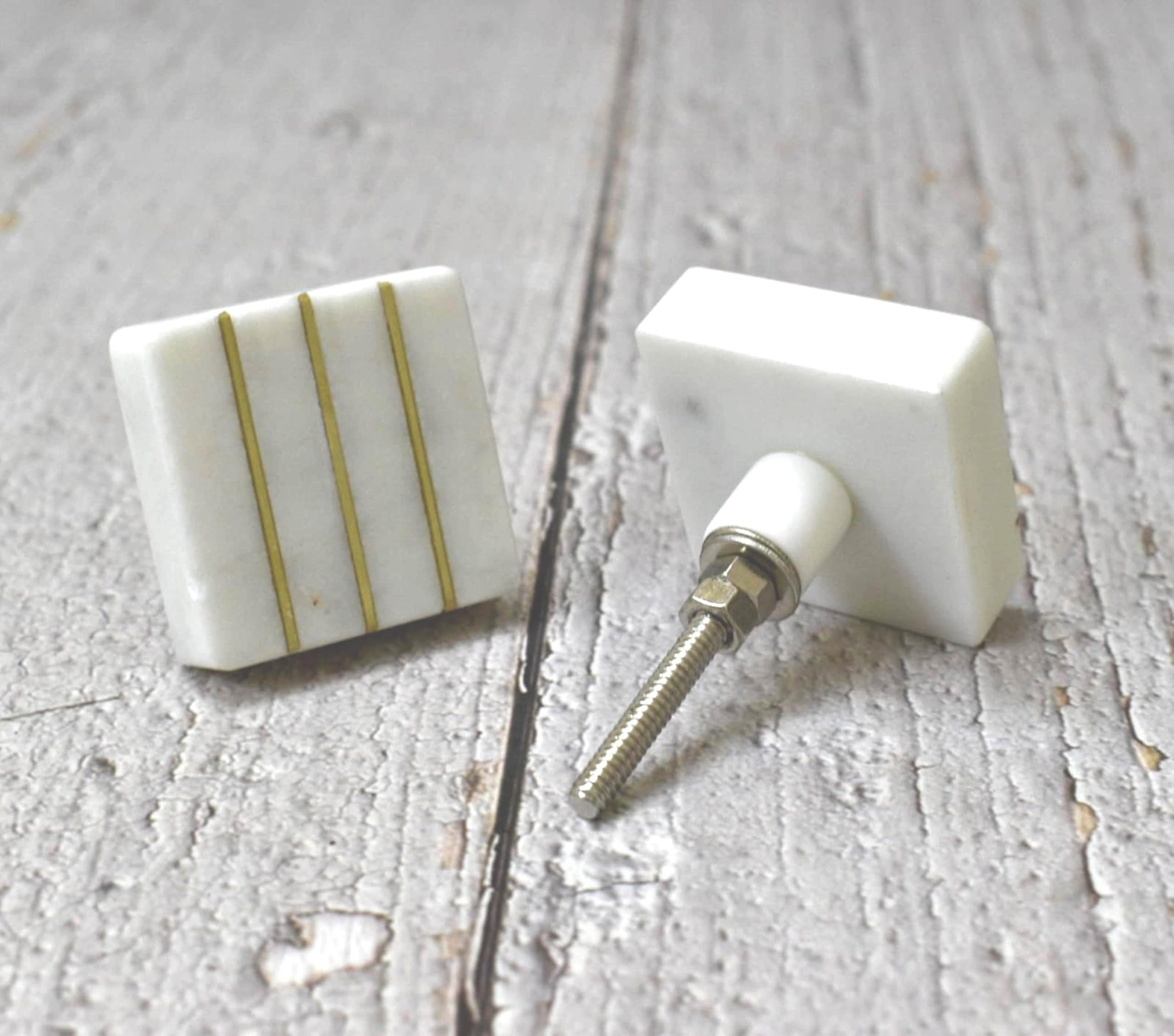 ARTISNO Square Marble Brass Knob, Modern Cabinet Knob, Decorative Hardware, Furniture Hardware, Cabinet Handles, Dresser Pull (White), Set-6 — image 1
