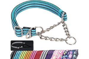 MAOWUWUJOZ Reflective Martingale Collar for Dogs with Steel Chain, Adjustable No Pull Dog Training with Soft Padded for Large Breed Dogs, Medium, XL, XXL Walking Collar (Blue L)