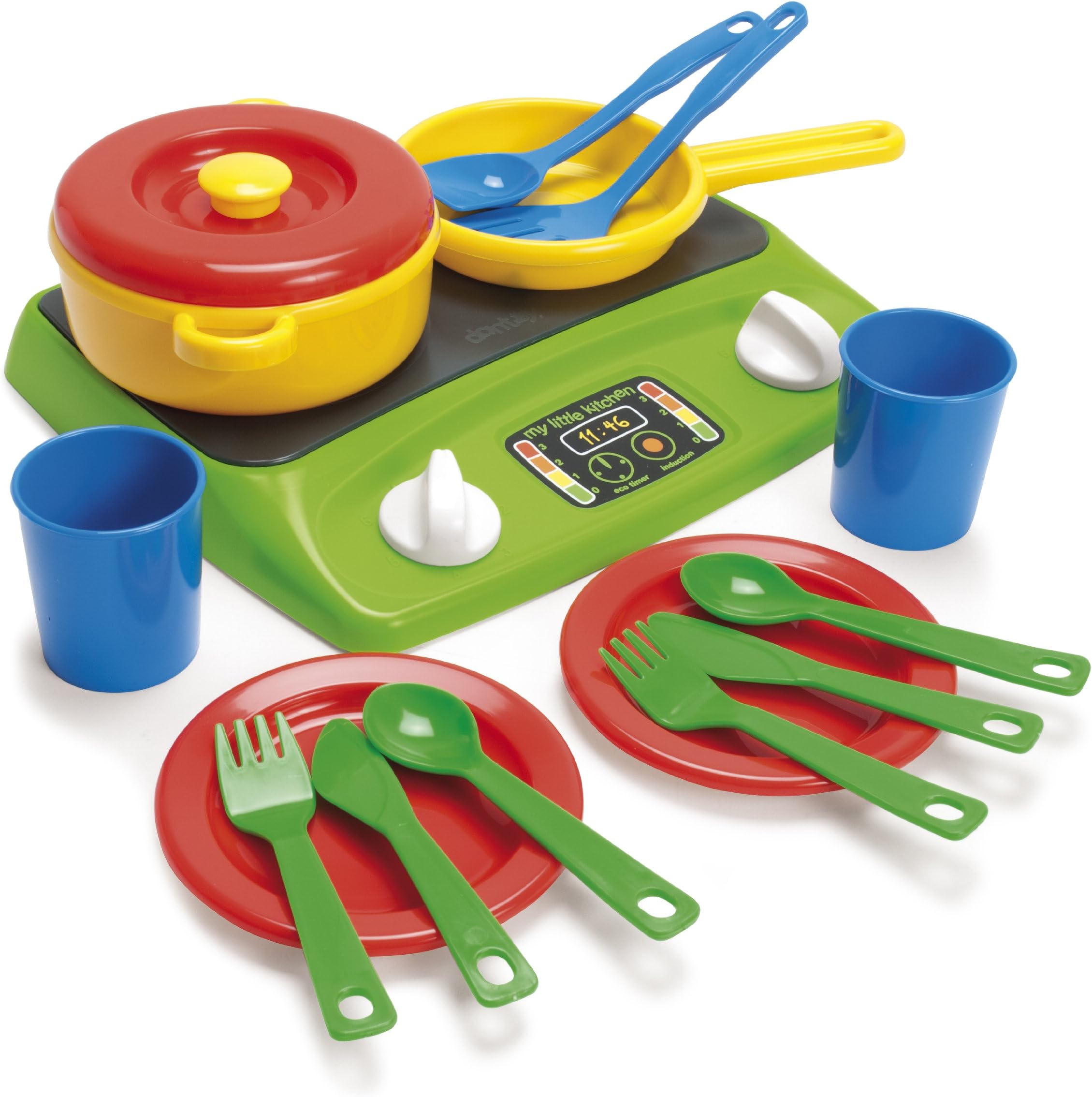 Dantoy Cook and Serve Set with Cooker, 16 Piece Pretend Play for Kids, Made in Denmark – Multi Colour