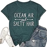 Ocean Air and Salty Hair Womens Graphic T Shirt Causal Short Sleeve Funny Shirt Top Tee Athletic Shirts