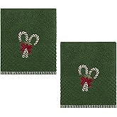 Avanti Linens - Hand Towels, Textured Whip-Stitch Cotton, Holiday Bathroom Essentials, Set of 2 (Candy Cane)