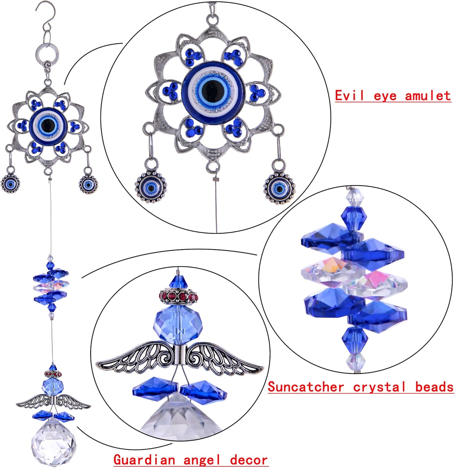 YU FENG Hanging Crystal Suncatchers Ornament Evil Eye Guardian Angel Decor Garden Suncatcher Prism Rainbow Maker Pendant: Home & Kitchen