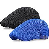 Taidor 2 Pack Men's Mesh Cap Breathable Summer Newsboy Hat Adjustable Beret Ivy Cap Irish Cabbie Driving Hunting Hats