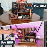 Teslyar Wood Phone Docking Station Ash Nightstand Organizer Brown view 4