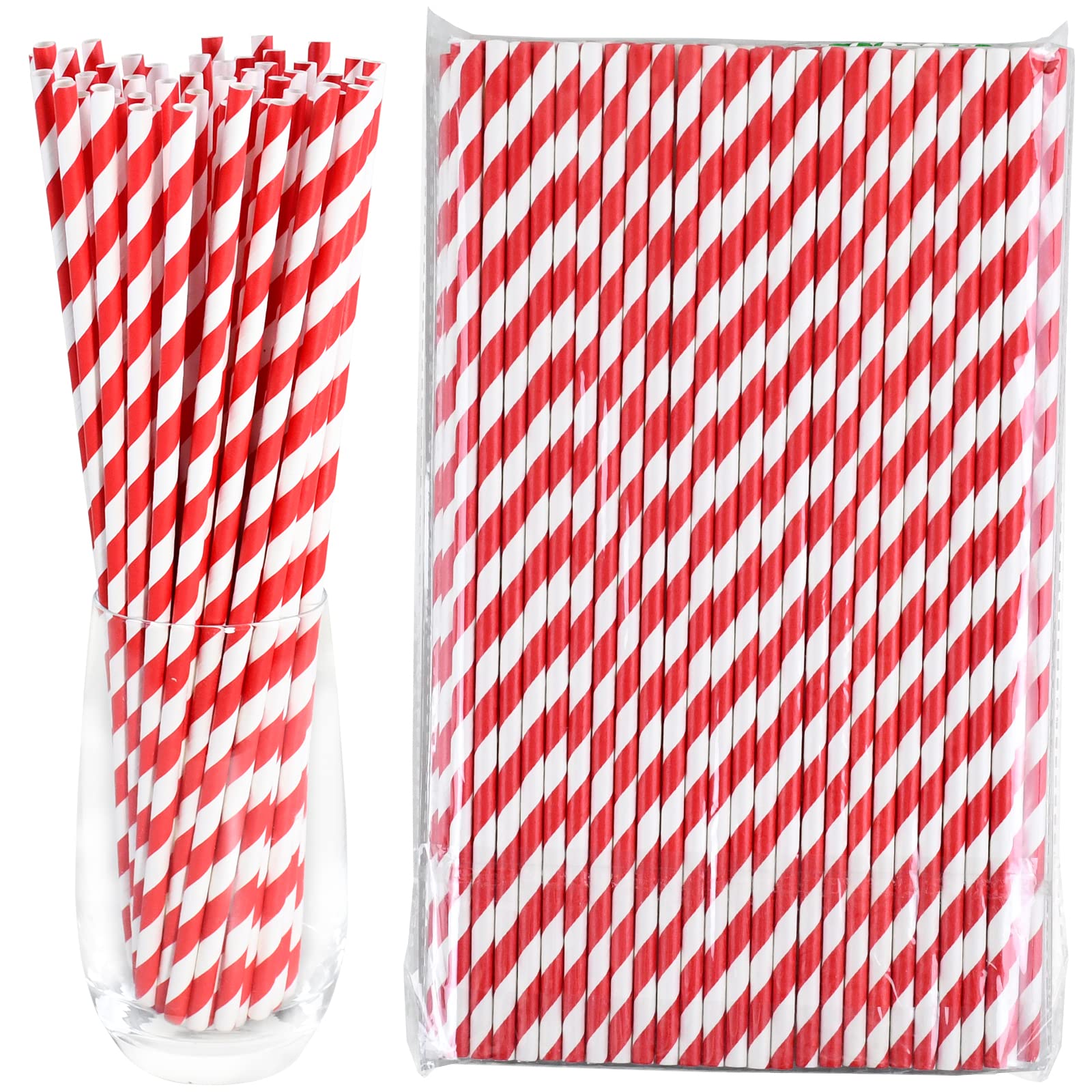 Red/White Stripes 26 x 0.6 cm Extra Long Disposable Paper Drinking Straw Pack of 100 - for Drinking and Crafts