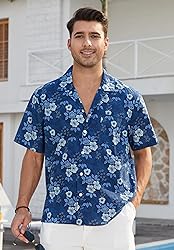 HISDERN Hawaiian Floral Shirt Short Sleeve Button