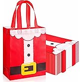 Threlaco 60 Pcs Christmas Gift Bags Bulk Medium Size with Handles, Reusable Non Woven Tote Bags, Santa Claus Costume, for Holiday Gifts Wrapping Xmas Party Favors, 10 x 8 x 4 Inch