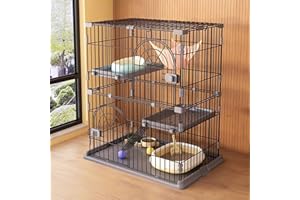 JaxSteam Cat Cage Indoor Cat Enclosure DIY Cat Playpen 2 Tier 30" L x 20" W x 34" H 1-2 Cats (Grey, Two-Tier34)