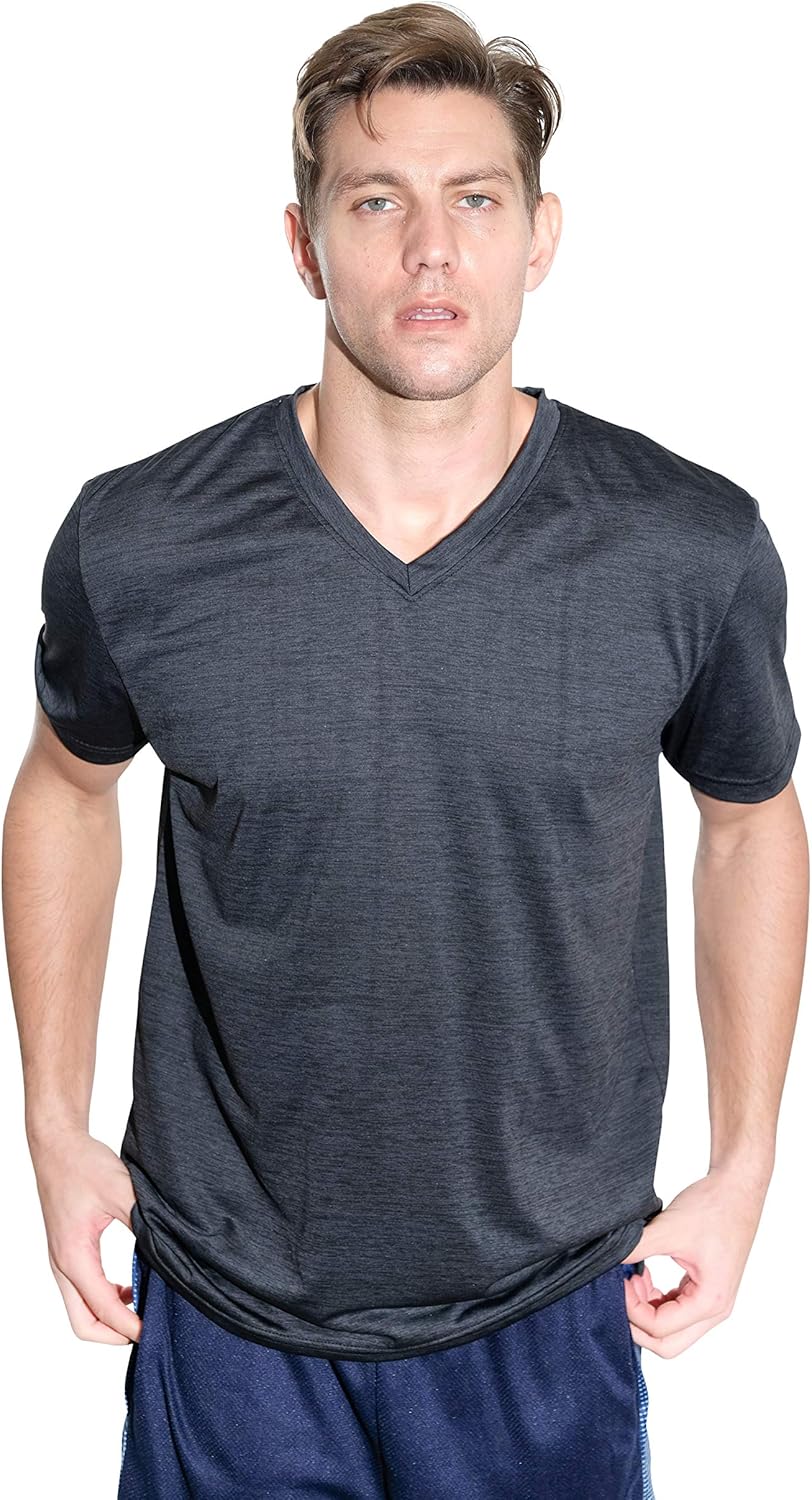 5 Pack: Men’s V-Neck Dry-Fit Moisture Wicking Active Athletic Tech Performance T-Shirt: Clothing