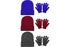 Cooraby 6 Pack Kid's Winter Beanies Hat Full Fingers Gloves Set Skull Winter Caps Stretchy Gloves for Boys Girls