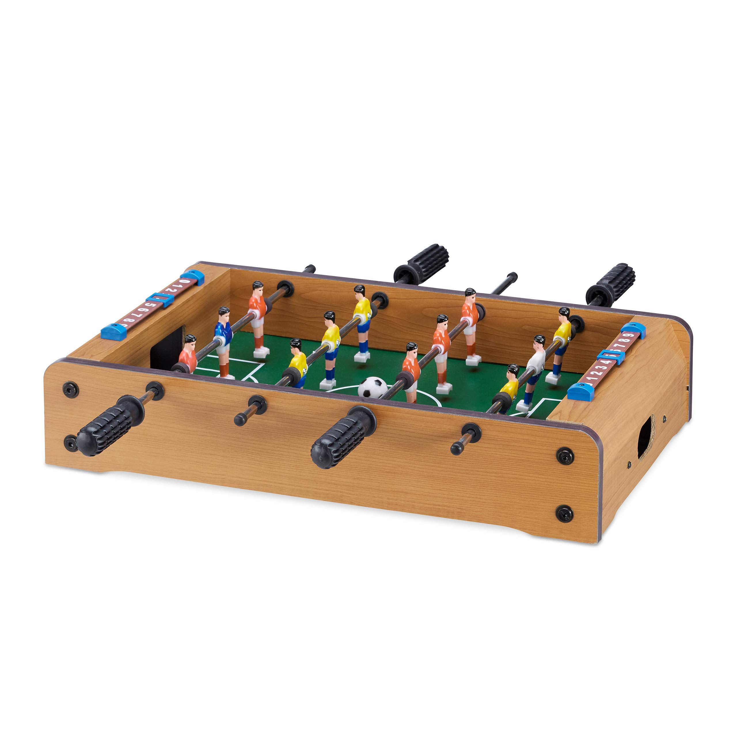 Relaxdays Table Football Game, Kids, Adults, Wooden Look, Durable, Foosball, H x W x D: 11 x 51 x 50 cm, Green-Brown