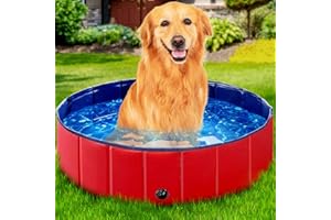 StarOcean Foldable Dog Pool, Kiddie Pool Hard Plastic Pool for Kids, Pools for Large Dogs, Swimming Pool for Dogs,Collapsible Pool Dog Bathing Tub, pop up Dog Pool for Kids,Cat (32" x 8" Inch,red)