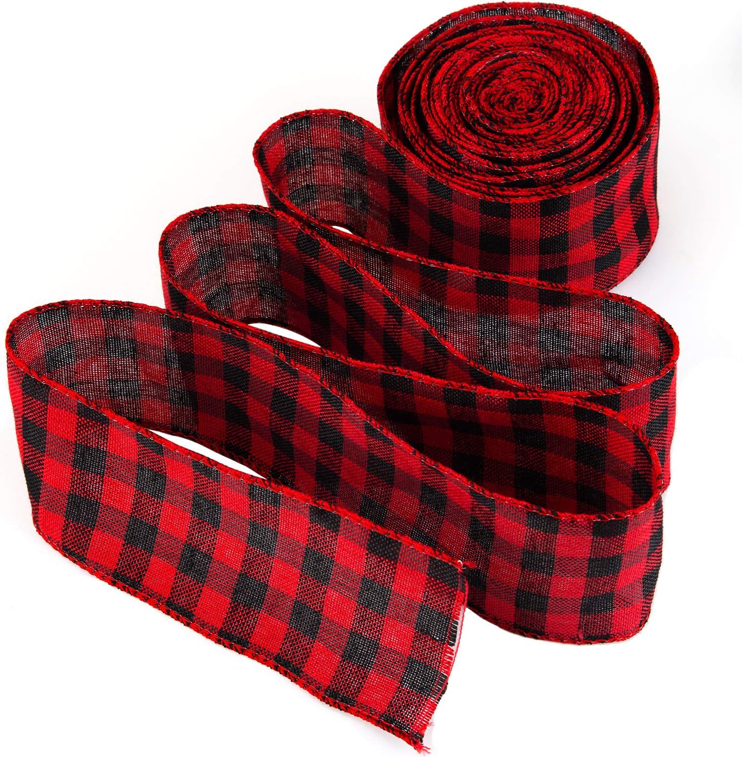LUTER 2.36 Inch Red and Black Plaid Burlap Wired Ribbon, Buffalo Plaid Wrapping Ribbon for Christmas Ornaments Wedding
