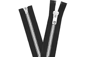 Mandala Crafts 42 Inch Metal Heavy Duty Zippers - #10 Black Tape Silver Tone Metal Separating Zippers for Sewing Jacket Coat Upholstery