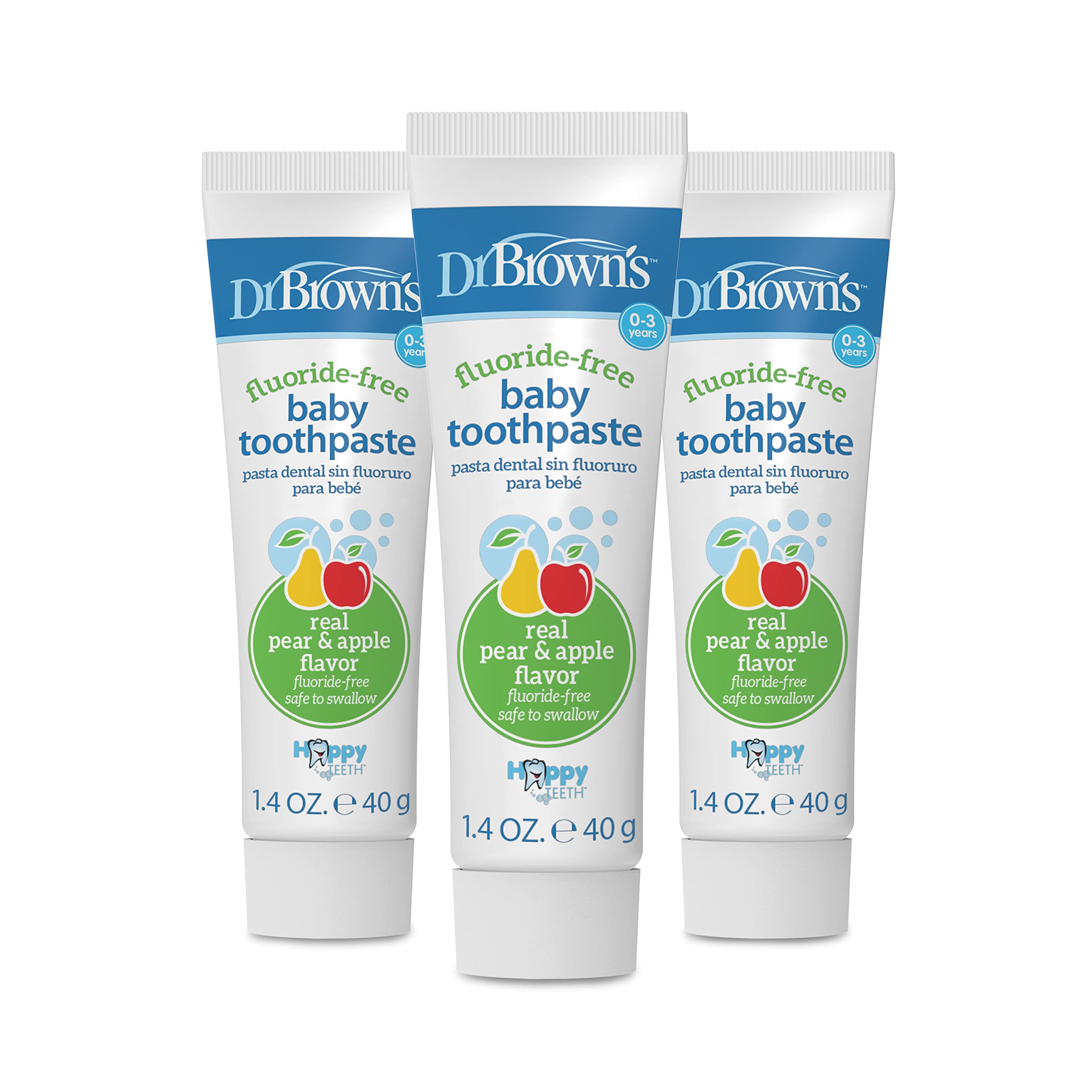 Photo 1 of Dr. Brown's Fluoride-Free Baby Toothpaste, Infant & Toddler Oral Care, Apple Pear, 3-Pack, 1.4oz/40g, 0-3 years
