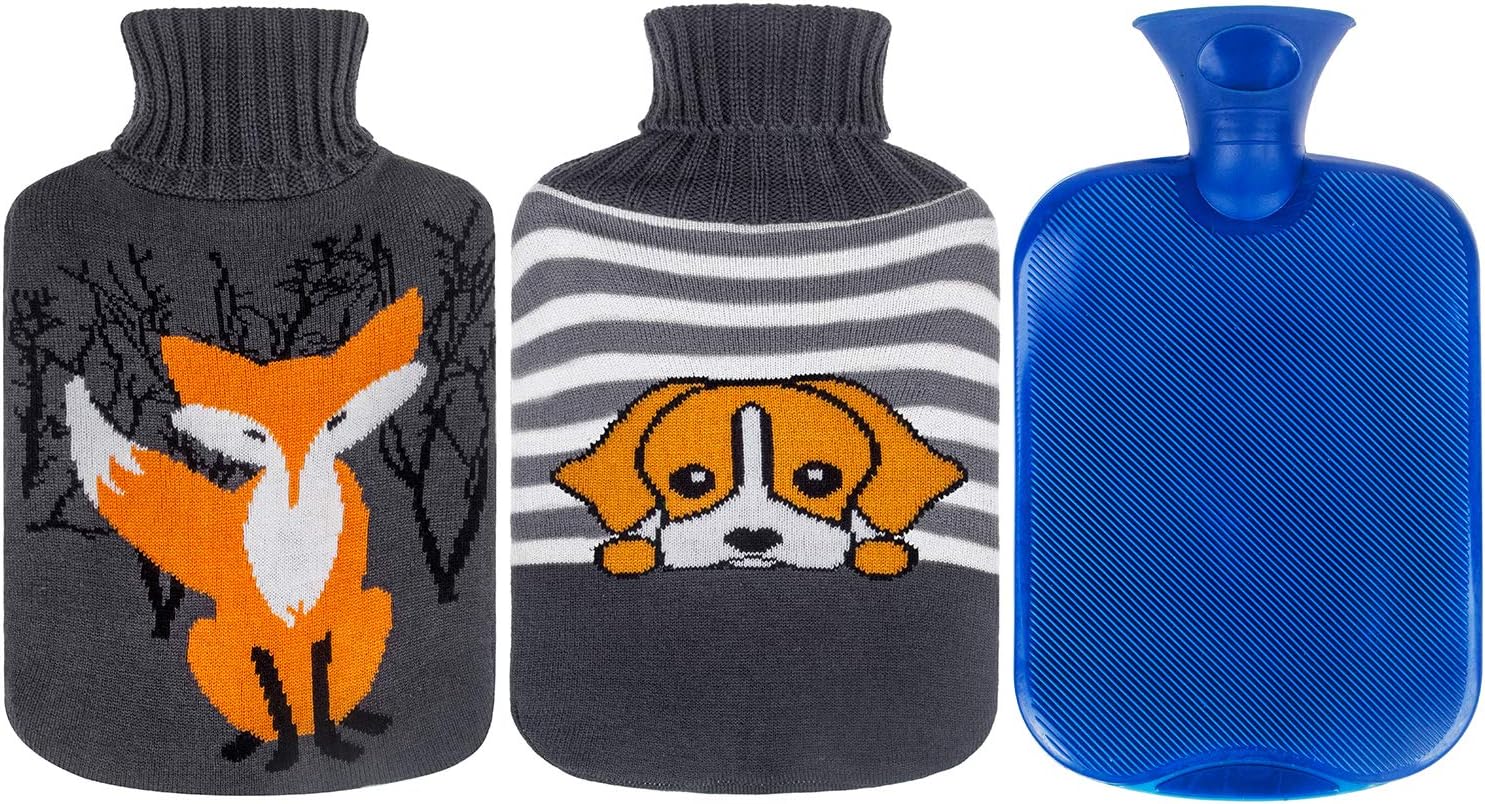 Attmu Classic Rubber Hot Water Bottle 2 Liter with 2 Pack Knit Covers and 1 Bottle Stopper, Red (C-Blue): Health & Personal Care